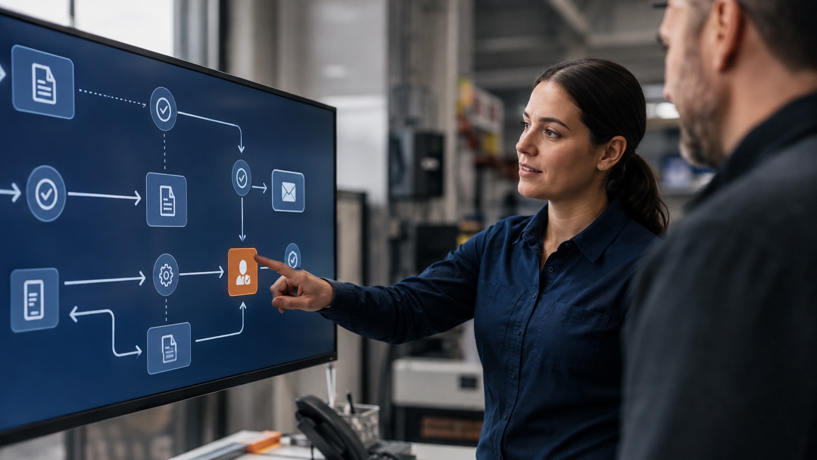 Technology workflow review with a human approval checkpoint